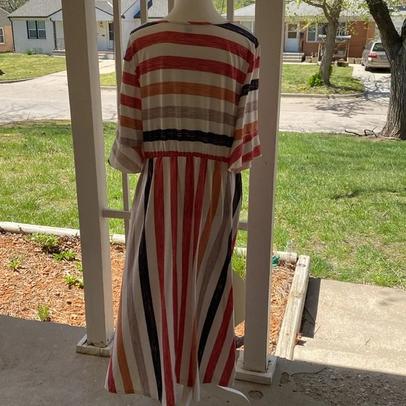 SHEIN Curve Retro Multi-colored Fun Striped Maxi Dress Rainbow Summer Spring 2XL - Picture 6 of 8